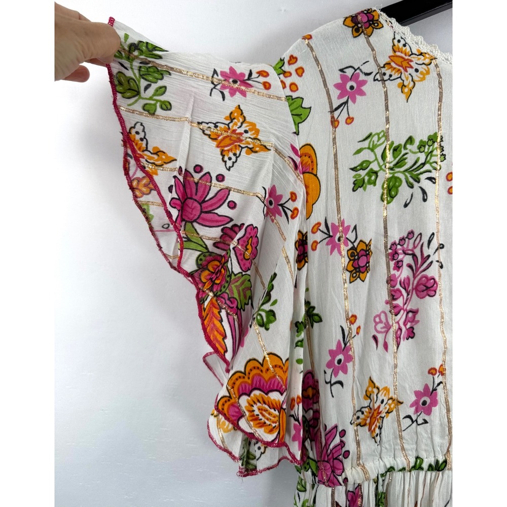 Me 2 Magic Floral Maxi Dress sz XL Boho Metallic ruffles Flutter Sleeve sz XL - Picture 10 of 10